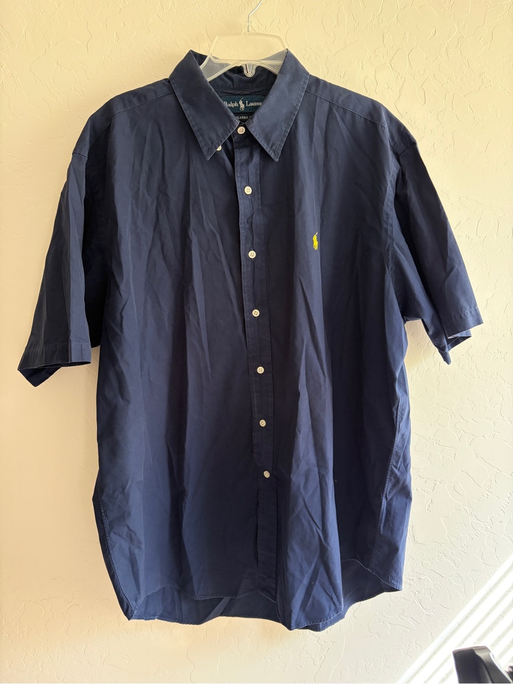 Ralph Lauren Navy Short-Sleeve Button-Down Shirt with Yellow Pony